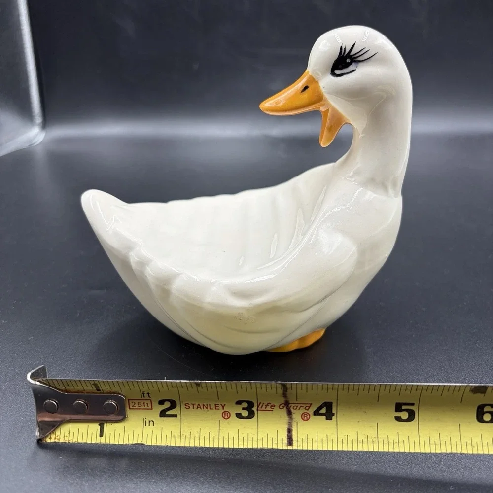 Vintage MCM Ceramic Duck Goose Soap Dish Cottage Core White Yellow
